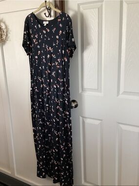 J. Jill Navy Dress with Pink & Cream Floral Print